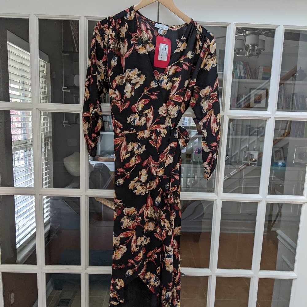 Allison Joy Black Floral wrap dress M NWT